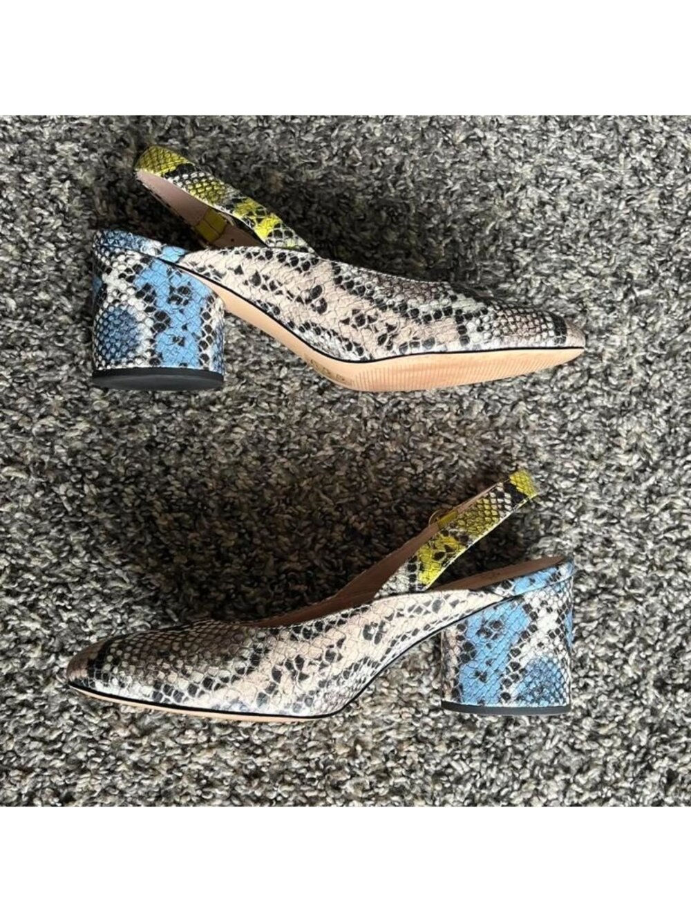 J.Crew Slingback Leather Snake Print‎ Block Heels Size 8 Boho Western Indie